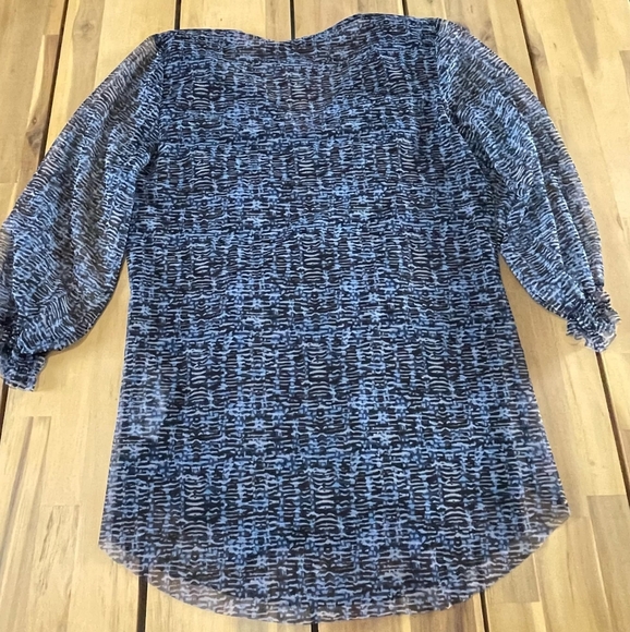 Athropologie Womens 3/4 Sleeve Mesh Multi‎ Layered Babydoll Blue Patterned Top S - Picture 2 of 4